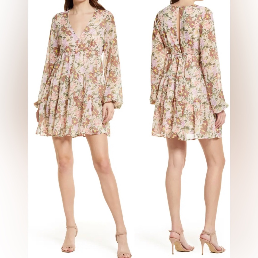 Fourteenth Place Maja Floral Minidress - Long Sleeve Swing Dress